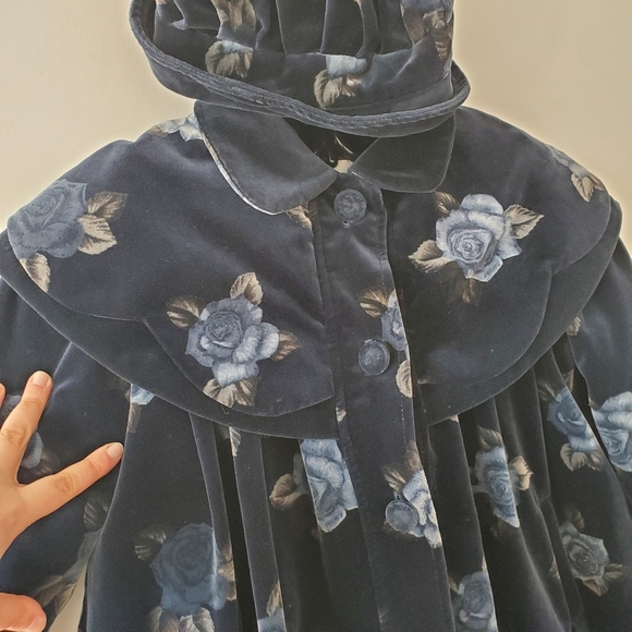 Vintage navy blue velvet coat and hat set - Picture 6 of 16
